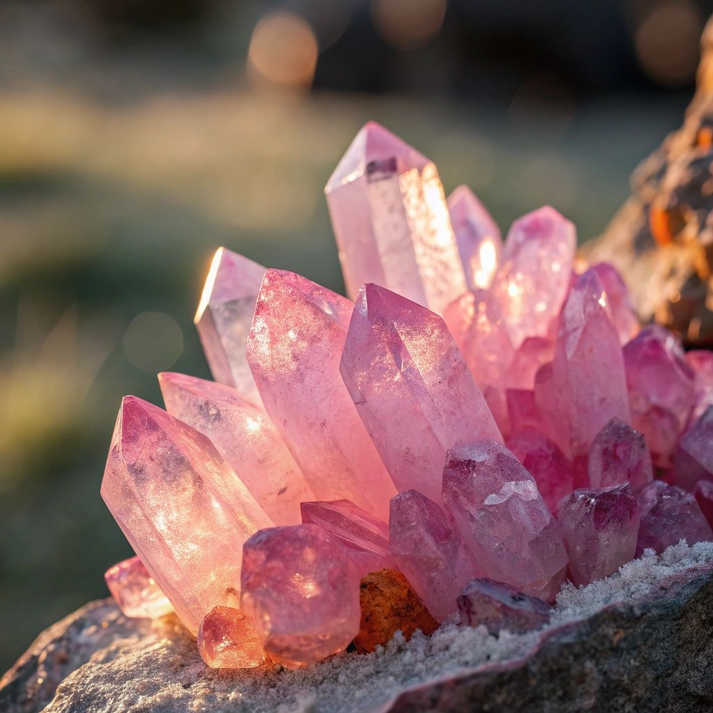 Cuarzos rosados iluminados